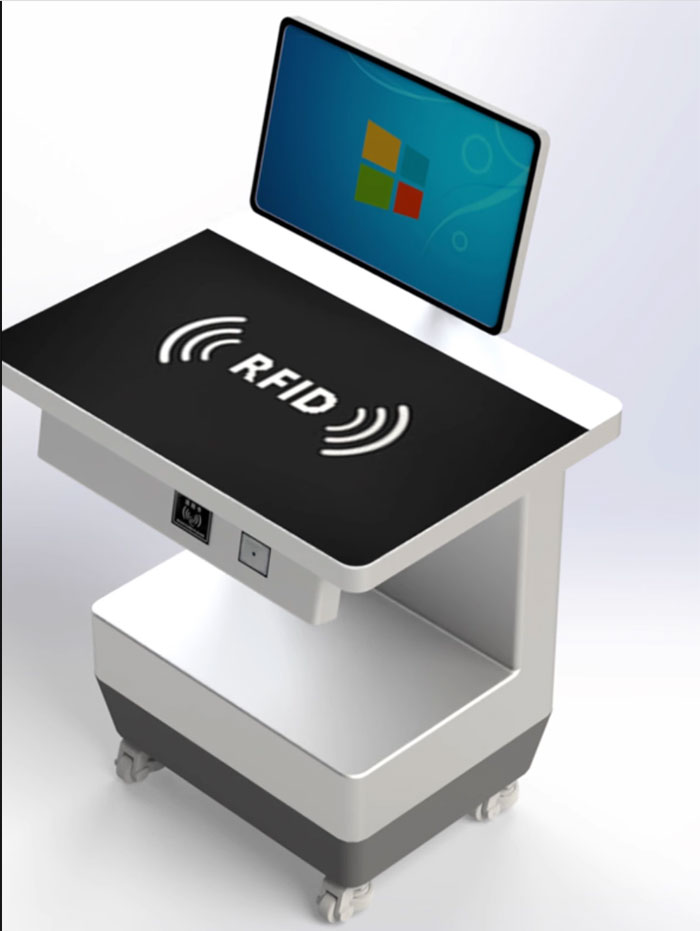 RFID立式工作站<a href=https://rfid-life.com/product/RFID-library-self-service-borrowing-and-returning-machine-source-manufacturer-UHF-touch-screen-borrowing-and-returning-machine.html target='_blank'>自助服務</a>藉機還書機自助終端UHF垂直讀取結算平台廠商2